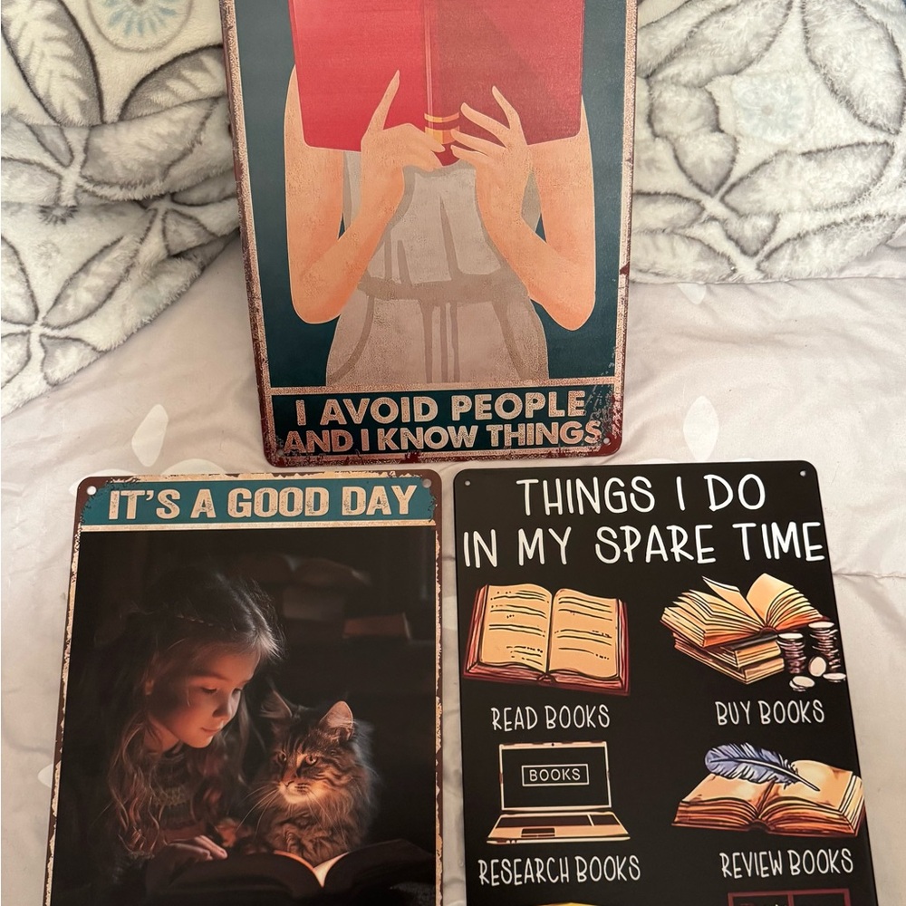 Vintage Book-Themed Metal Signs Set